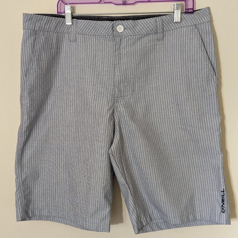 O'Neill Mens Gray Striped Flat Front 10.5" Inseam Skater Pockets Shorts, 36
